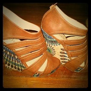 Brown leather wedges